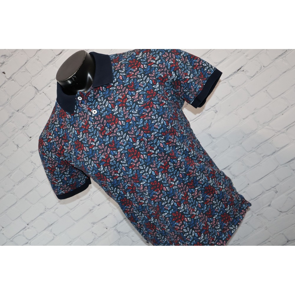 Rodd & Gunn Polo Shirt Mens Large Blue Floral Leaf Print Sports Fit Short Sleeve